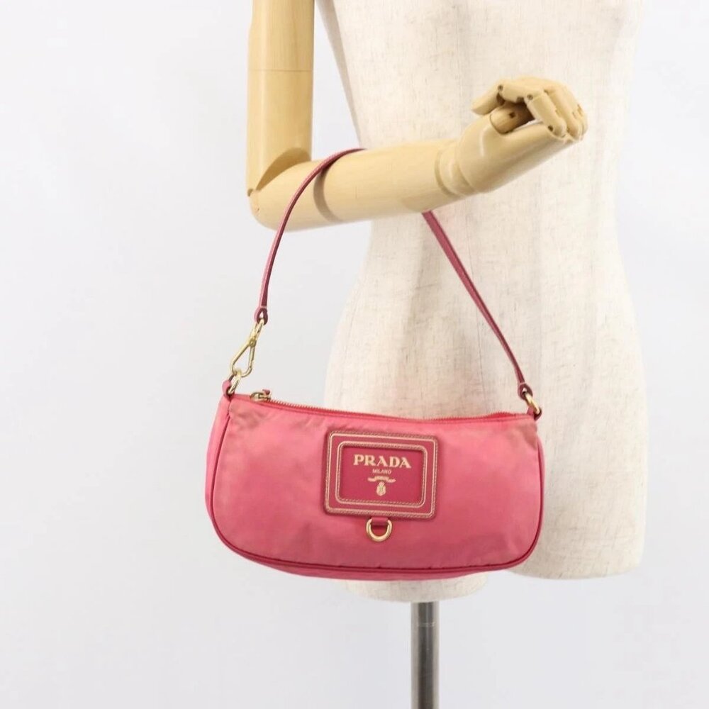PRADA Shoulder Bag Nylon Leather Pink Gold Auth 155082 - Picture 15 of 16